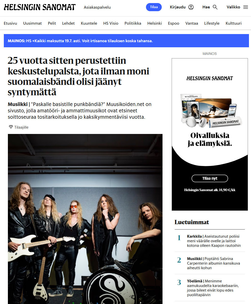 Muusikoiden.net Helsingin Sanomien haastattelussa