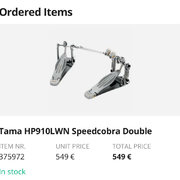 Myydn: Tama HP910LWN Speedcobra tuplapedaalit (#2023956)